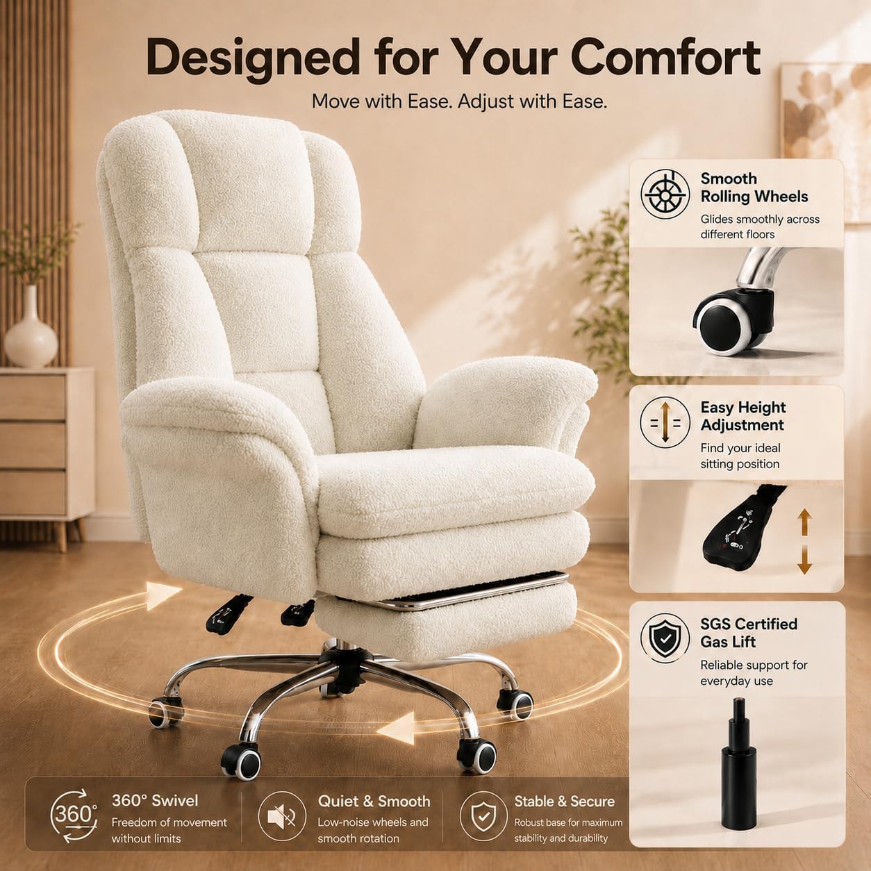 LB01 Office Chair Wide Cross Legged Heavy Duty Desk Chair