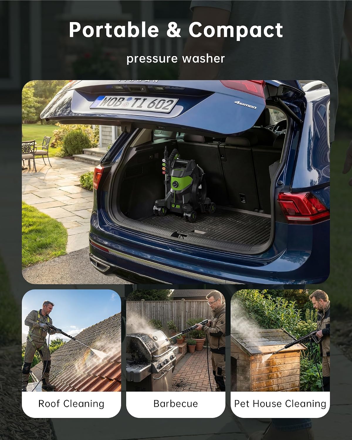 W90 2000W Electric Pressure Washer 345 Bar with Foam Cannon